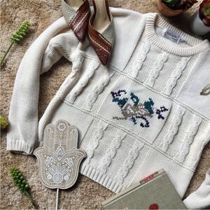 Vintage Cableknit Floral Sweater